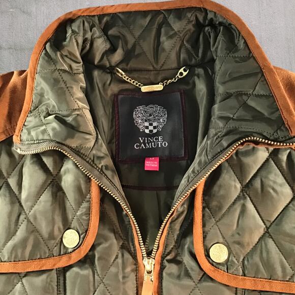 Vince Camuto Quilted Equestrian Riding Field Jacket Women’s M Olive Green Belted - Picture 3 of 10